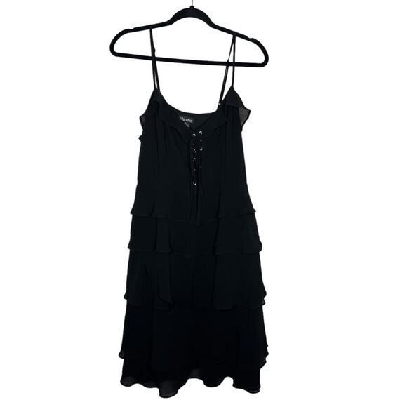 CITY CHIC / black ruffled tiered lace up chiffon dress / XS (14) - Picture 1 of 9